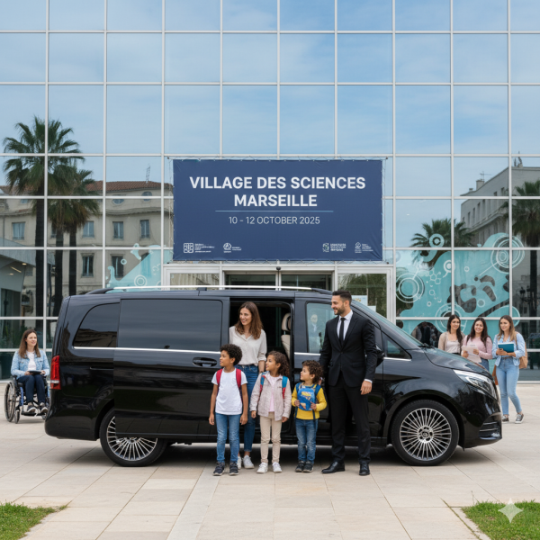 Transport confortable et ponctuel pour familles et visiteurs du Village des Sciences à Marseille du 10 au 12 octobre 2025